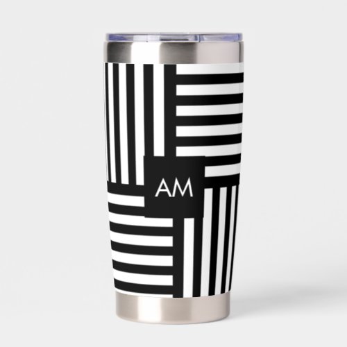 Simple Monogram Black Striped Insulated Tumbler