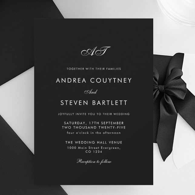 Simple Monogram Black Wedding Invitation (Creator Uploaded)