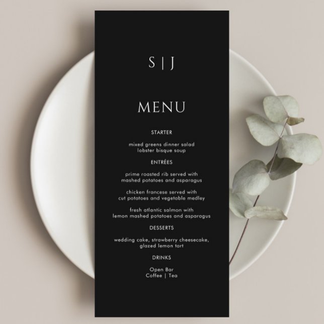 Simple Monogram Black Wedding Menu (Creator Uploaded)