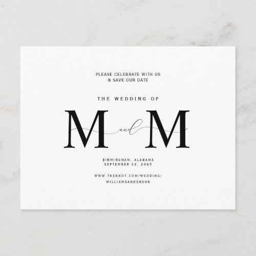 Simple Monogram BlackWhite Save the Date Announcement Postcard