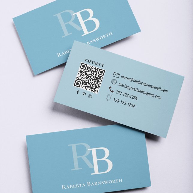 Simple Monogram Blue QR Code | Connect with Me Business Card (Simple blue modern monogram  business card.)
