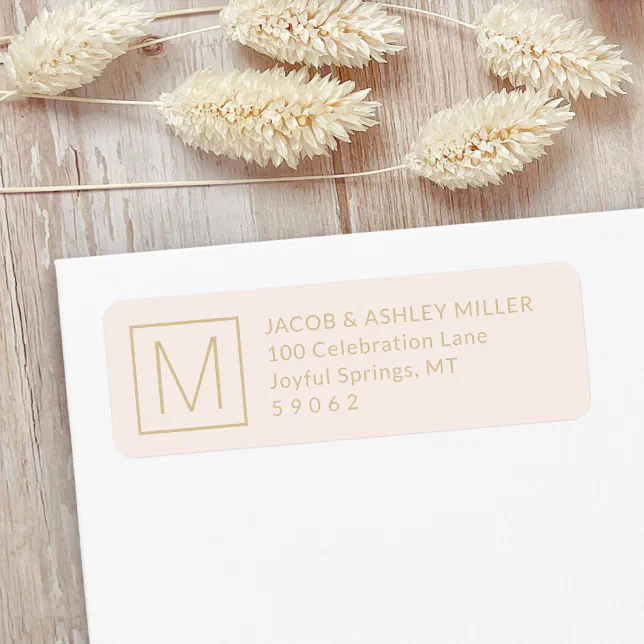Simple Monogram Blush Pink & Gold Return Address Label | Zazzle