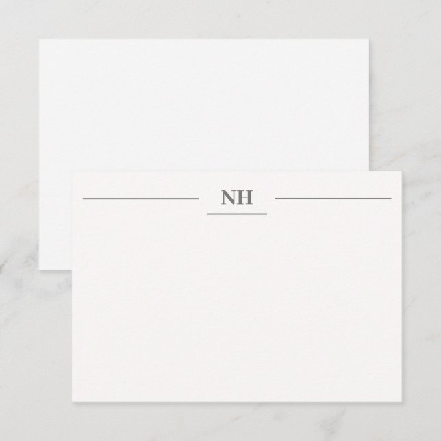 Simple Monogram Border Initials Dark Gray Modern Note Card (Front/Back)