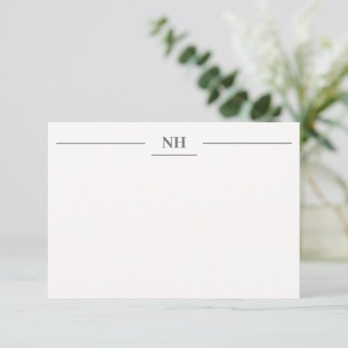 Simple Monogram Border Initials Dark Gray Modern Note Card