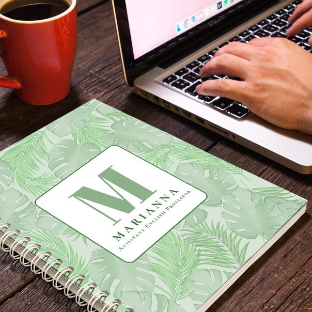 Simple Monogram Botanical Green Tropical Palms  Notebook (Botanical palm leaves monogrammed notebook)