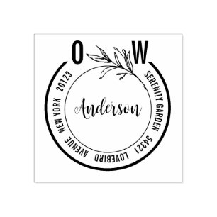 Simple Monogram Botanical Wedding Address Return Rubber Stamp