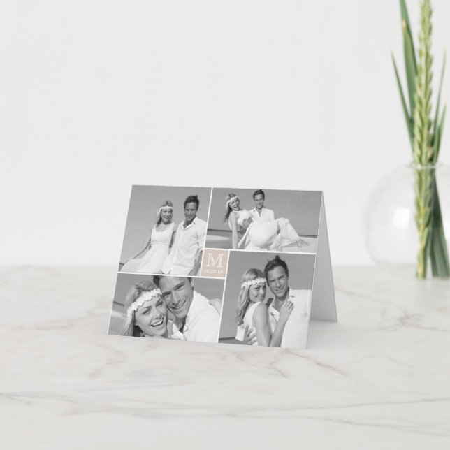 Simple Monogram Box 4 Multi Photo Modern Wedding Thank You Card (Front)