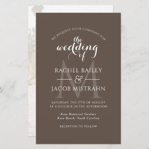 Simple Monogram Brown Photo Wedding Invitation