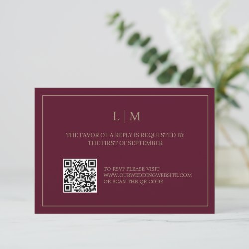 Simple Monogram Burgundy QRCode Wedding RSVP Card