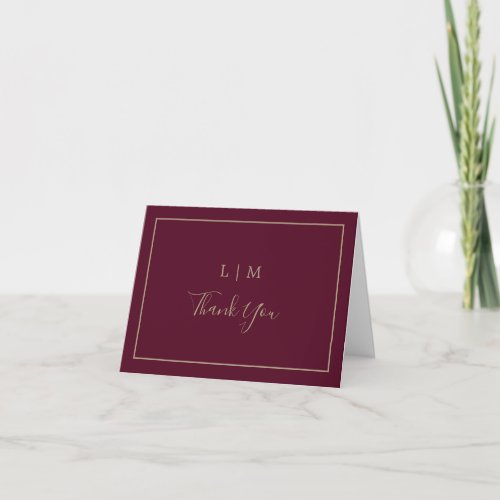 Simple Monogram Burgundy Wedding Thank You