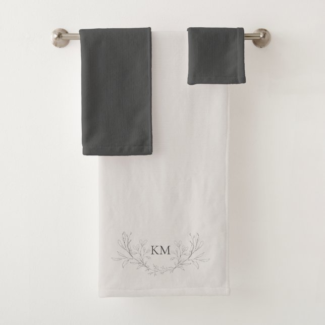 Simple Monogram Charcoal & Cream Bath Towel Set (Insitu)