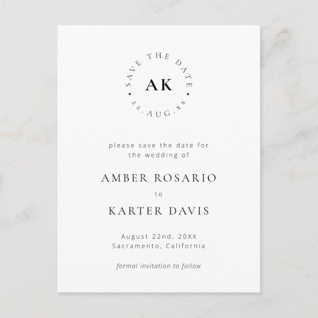 Simple Monogram Circle Modern Minimalist Font Announcement Postcard (Front)