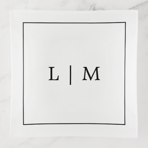 Simple Monogram Classic Black and White Minimalist Trinket Tray