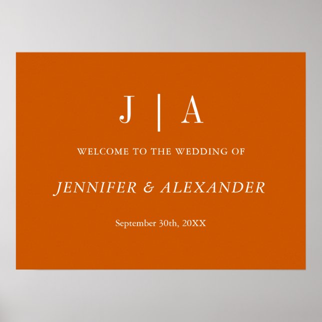 Simple Monogram Couple Name Burnt Orange And White Poster (Front)