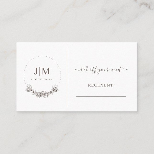 Simple Monogram custom Jewelry Discount Card (Front)