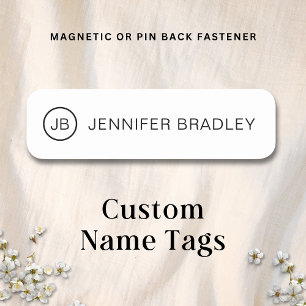 Simple Monogram Custom Name Black and White Tag