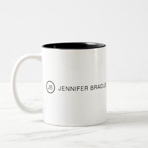 Simple Monogram Custom Name Black and White Two_Tone Coffee Mug