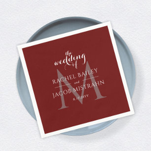 Simple Monogram Dark Red Christmas Wedding Napkins