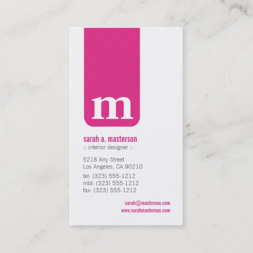 Customizable Simple Monogram Designer Business Card (fuschia)