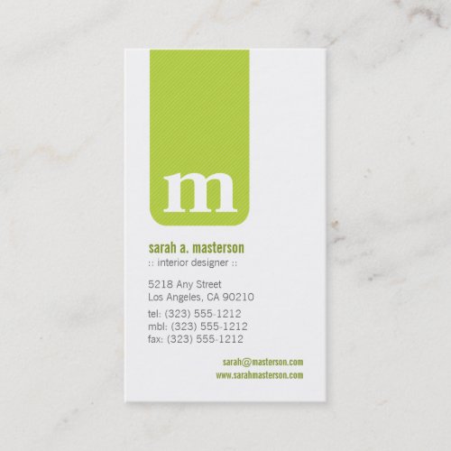 Simple Monogram Designer Business Card (lime)
