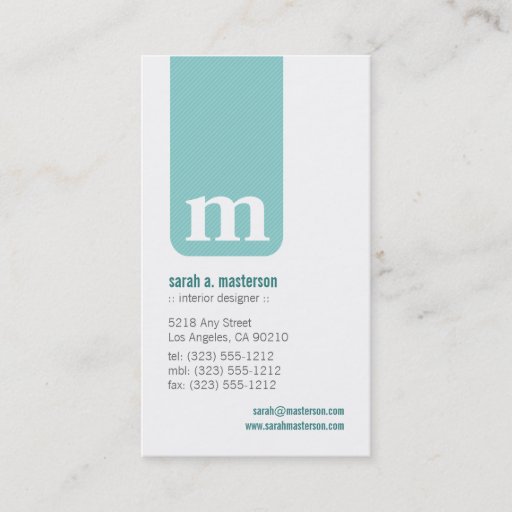 Customizable Simple Monogram Designer Business Card (mint)