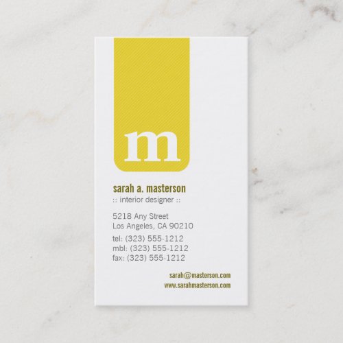 Simple Monogram Designer Business Card (yellow)