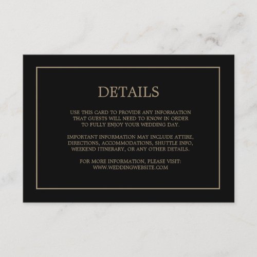 Simple Monogram Details Black Gold Wedding  Enclosure Card
