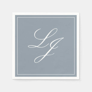 Simple Monogram Dusty Blue Elegant Script Wedding Napkins