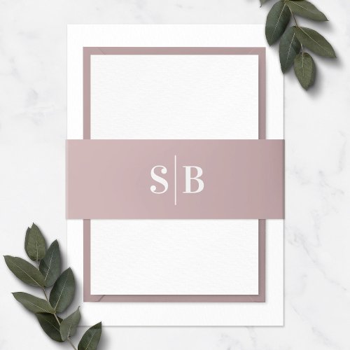 Simple Monogram Dusty Mauve Pink Wedding Invitation Belly Band