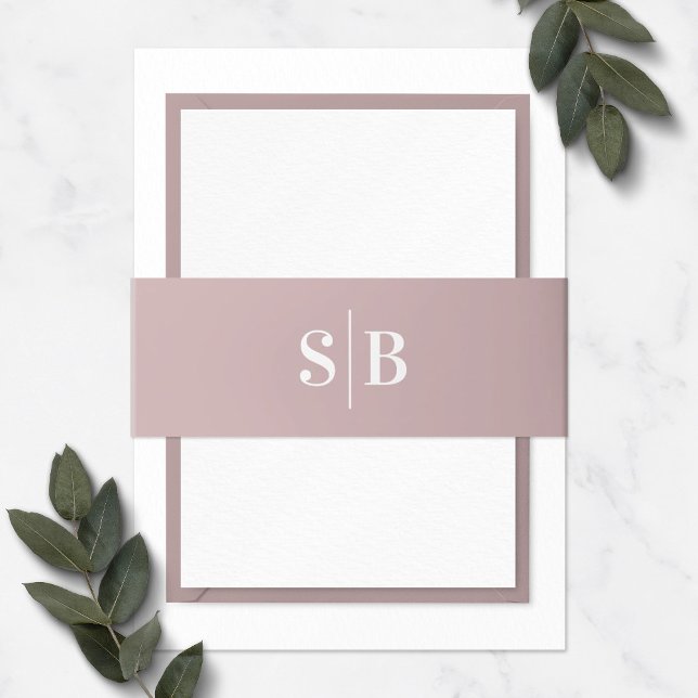 Simple Monogram Dusty Mauve Pink Wedding Invitation Belly Band (Creator Uploaded)