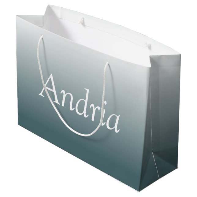 Simple Monogram | Editable Blue Grey Ombre Large Gift Bag (Back Angled)