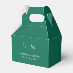 Simple Monogram Elegant Emerald Green Wedding Favor Boxes