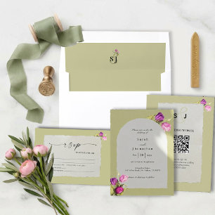 Simple Monogram Elegant Floral Sage Green Wedding Envelope Liner