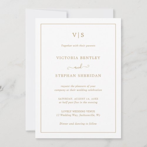 Simple Monogram Elegant Gold All In One Wedding Invitation