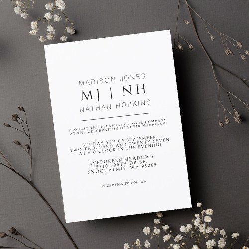 Simple Monogram Elegant Minimalist Wedding Invitation