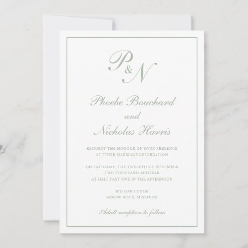 Simple Monogram Elegant Sage All In One Wedding Invitation