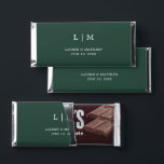 Simple Monogram Elegant Wedding Hershey Bar Favors<br><div class="desc">Simple personalized Hershey's Bar Wedding Favors featuring a modern yet elegant design with your two letter monogram along with your names and date in white over a forest green background. The back has your personalized message. The font and background colors may be changed to any colors you wish by clicking...</div>