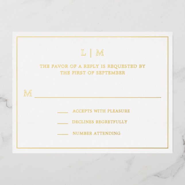 Simple Monogram Elegant Wedding RSVP Foil Invitation Postcard (Front)