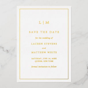 Simple Monogram Elegant Wedding Save the Date Foil Invitation