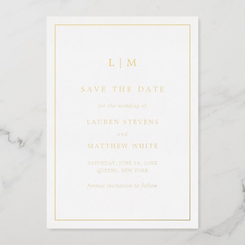 Simple Monogram Elegant Wedding Save the Date Foil Invitation