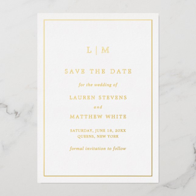 Simple Monogram Elegant Wedding Save the Date Foil Invitation (Front)
