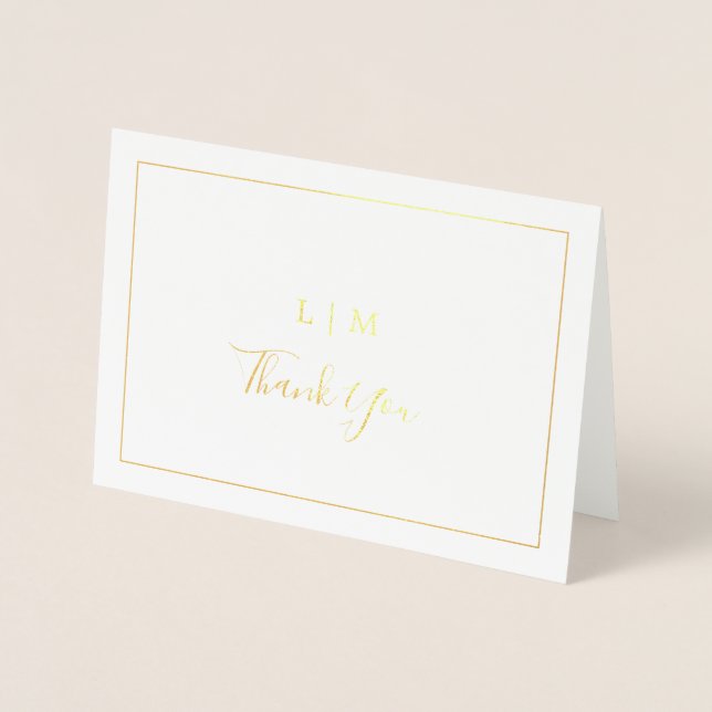 Simple Monogram Elegant Wedding Thank You Foil Card (Front)