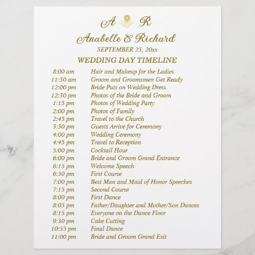 Simple Monogram Elegant Wedding Timeline Flyer