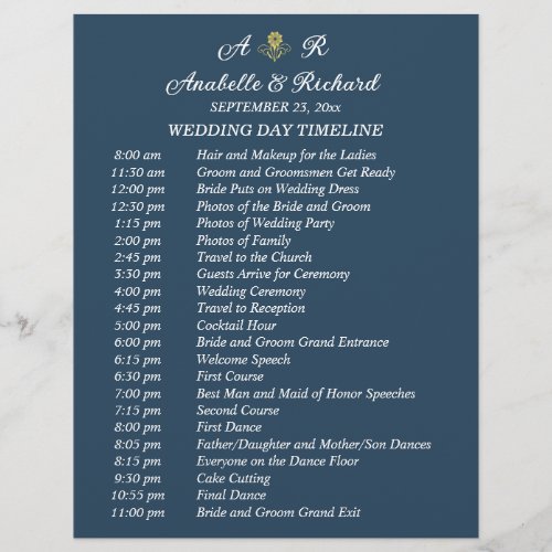 Simple Monogram Elegant Wedding Timeline Flyer