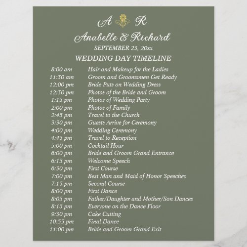 Simple Monogram Elegant Wedding Timeline Flyer