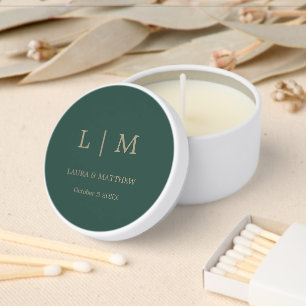 Simple Monogram Emerald Green Wedding Mini Candle Favors
