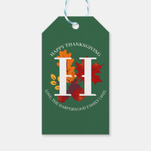 Simple Monogram Fall Harvest Happy Thanksgiving Gift Tags