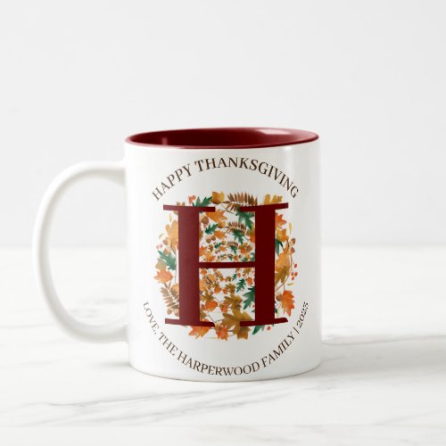 Simple Monogram Fall Harvest Happy Thanksgiving Two_Tone Coffee Mug