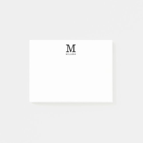 Simple Monogram Family Name Black And White Post_it Notes
