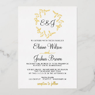  Simple Monogram Foil Wreath Wedding Invitation